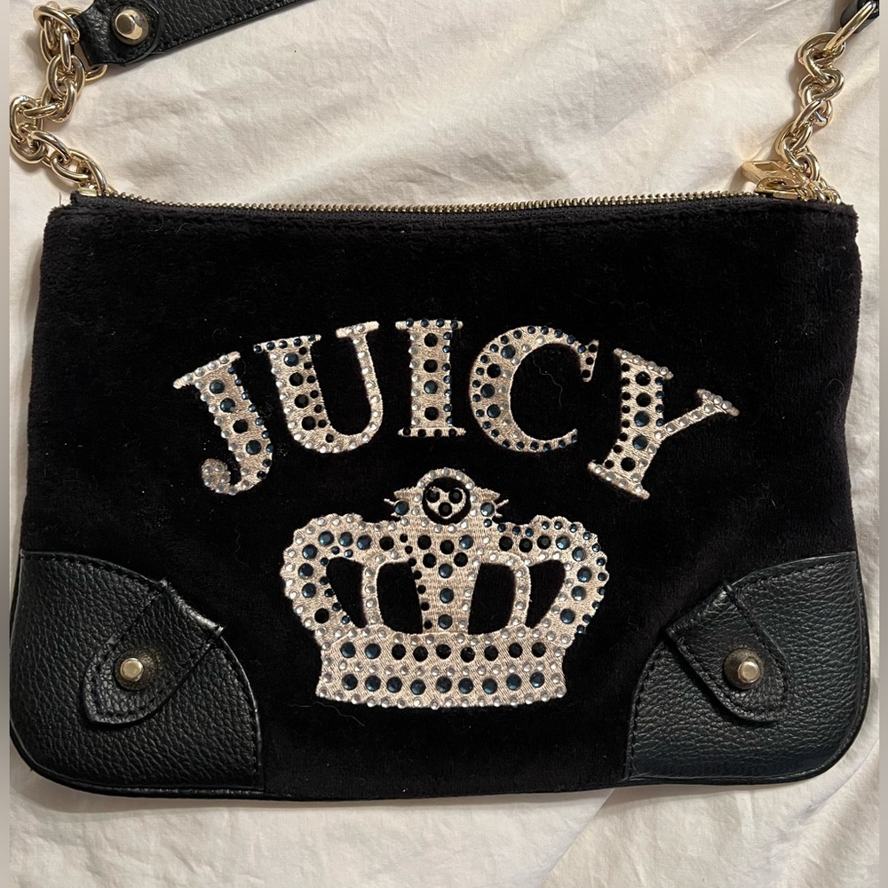 Juicy Couture black velvet crown crossbody/shoulder bag black and gold